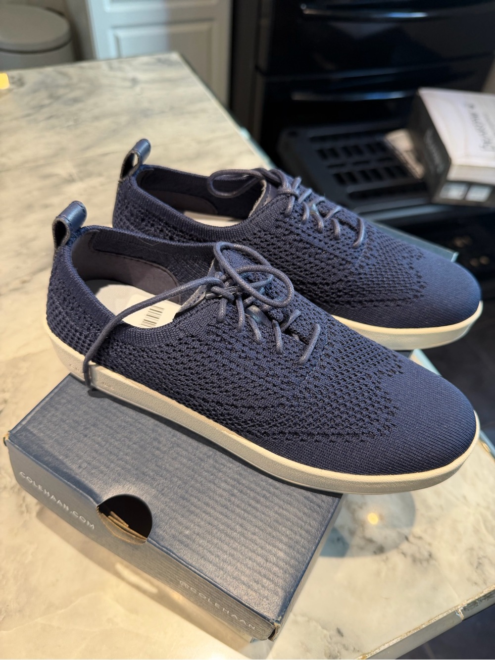 Cole Haan Navy Knit Lace-Up Sneakers